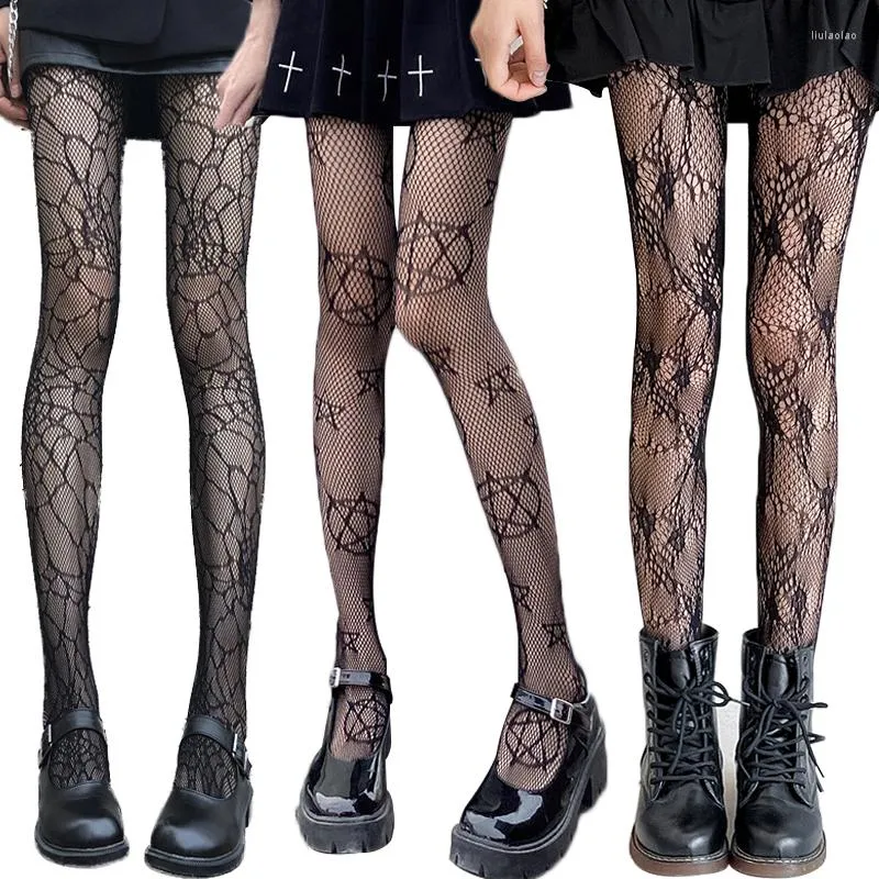 Meias femininas com estampa de estrela sexy meia-calça de renda preta de nylon elástica meia-calça de seda Lolita JK moda íntima