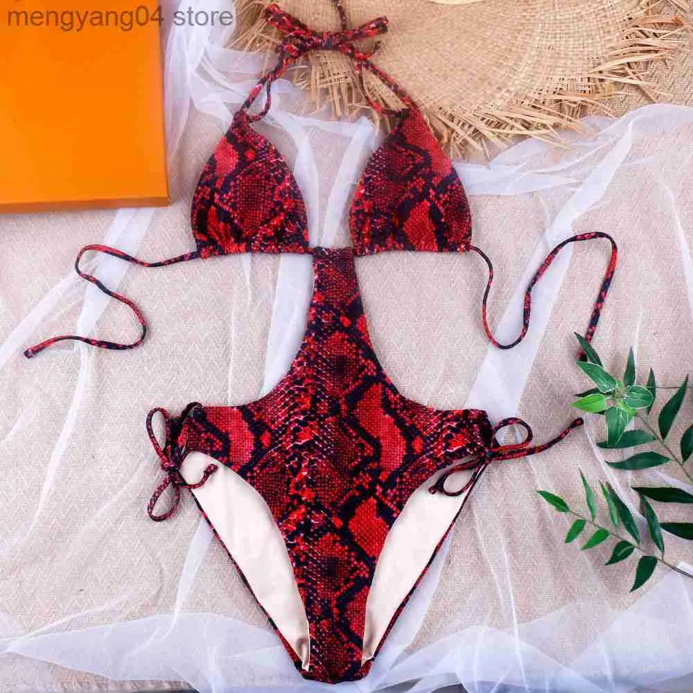 Kvinnors badkläder Melphieer Brand 2022 Hollow Cut Out Sexy Snake Red Green One Piece Swimsuit Women badkläder Monokini Beachwear Outfit Bodysuit T230606