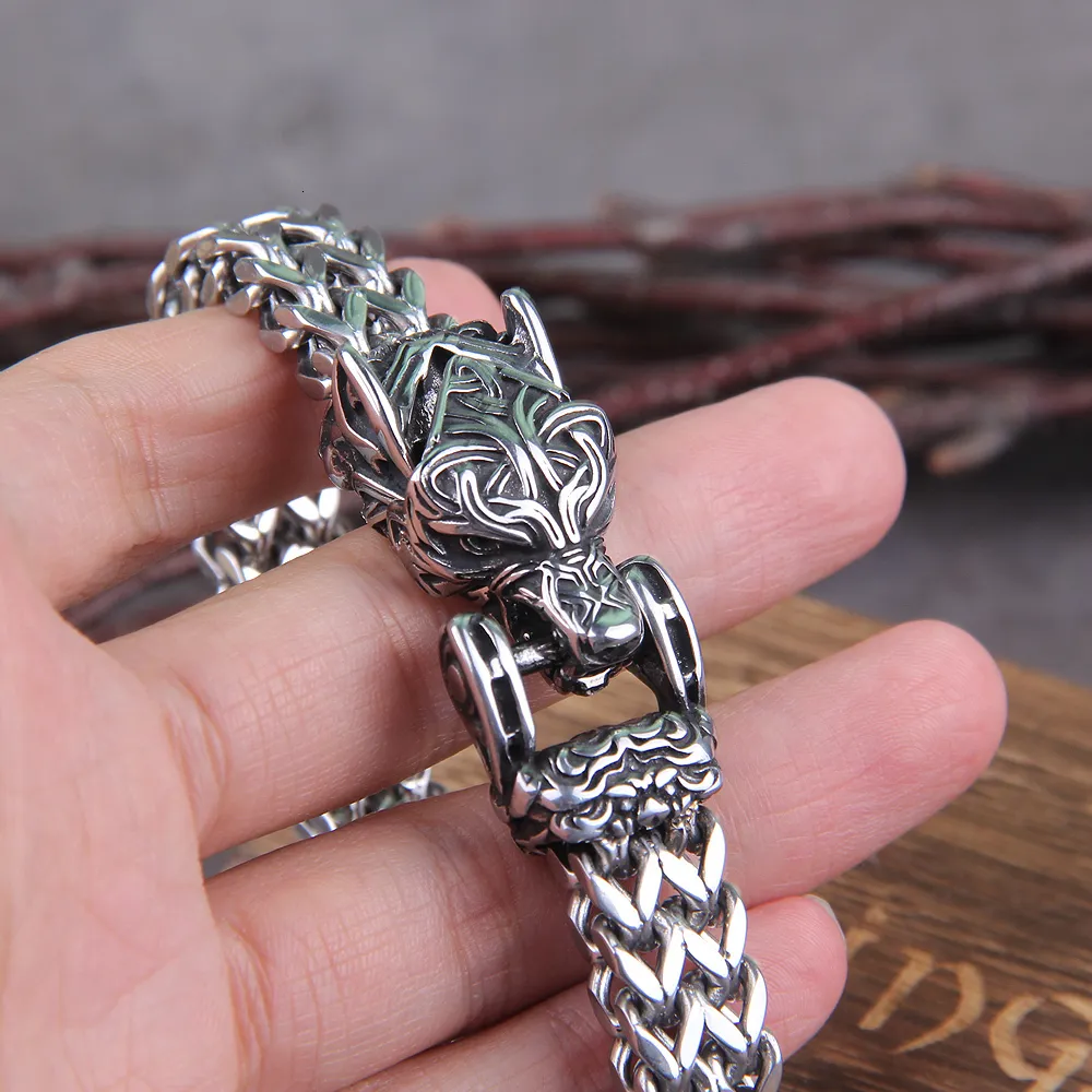 Viking Wolf Bracelet For Men Stainless Steel Mesh Chain With Viking Wolf Bracelet For Men Stainless Steel Mesh Chain With