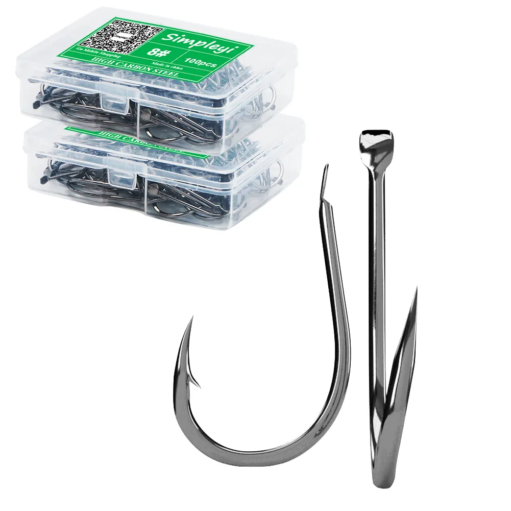 Fishing Hooks 100pcsbox Durable Jig Head Fishhooks Barbed High Carbon Steel Hook Flat Carp Lure Tackle Box 230606