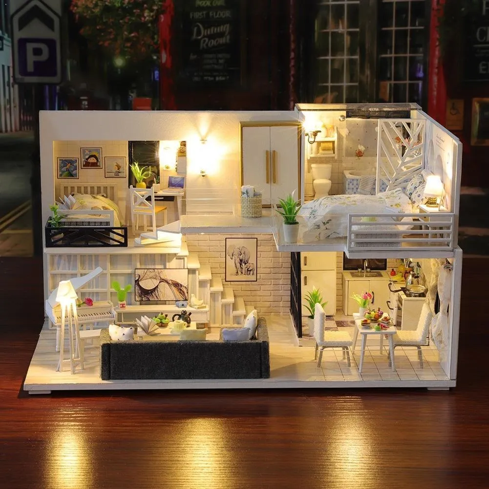 ArchitectureDIY Huis Diy Miniatuur Met Meubels Kits Diy Cottage Gebouw Huis Speelgoed Huis Model Kinderen Pop Handgemaakt Licht Met P1W5 230605