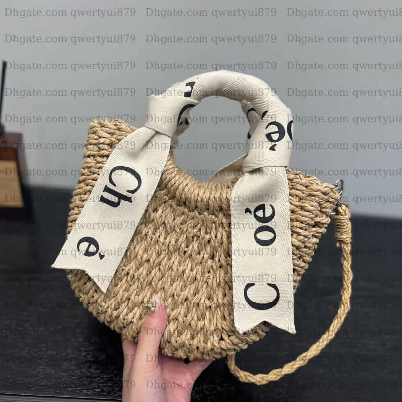 Designerväska Designerväska Dammode Sommarhalm Woody Handväska Designer Alphabet Scarf Cross Summer Woven Beach Bag qwertyui879