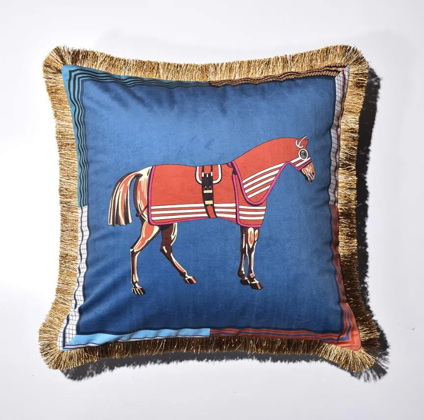 Top Luxury Horse Printed Luxury Cushion Cover Home Decor Tassel Pillowcase for Sofa Chair Living Room Body Bedroom Plaid Pillow Chucky