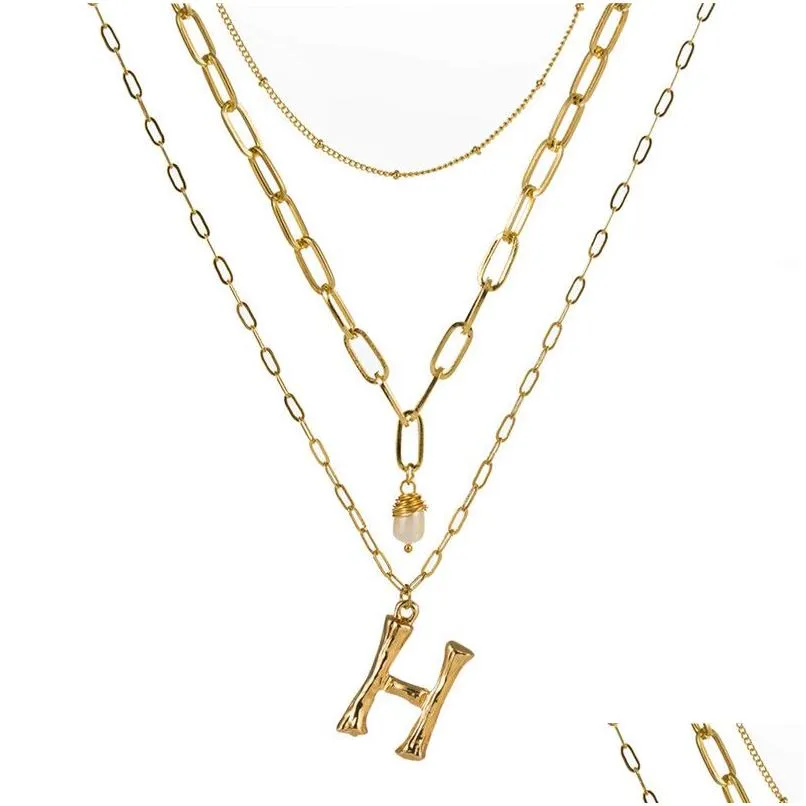 Pendant Necklaces 26 Az English Initial Necklace Gold Chains Bamboo Letter Mtilayer Choker Fashion Jewelry Will And Sandy Gift Drop Dhvip