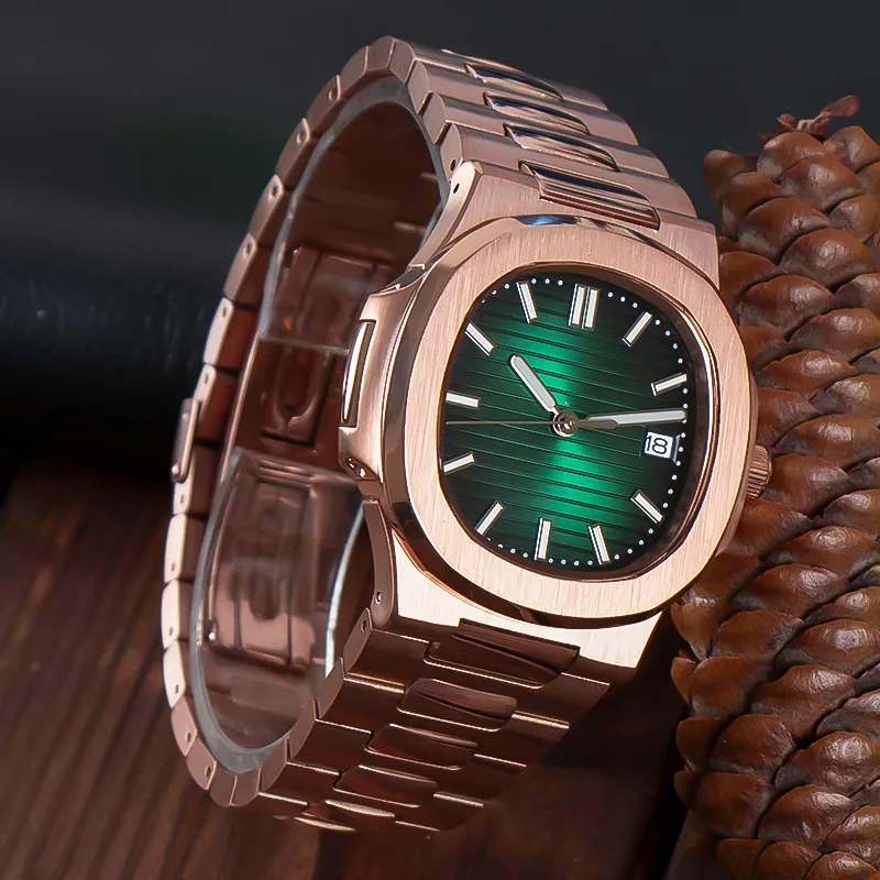 Relógios Mod Automáticos NH35 Relógio Masculino 41mm Movimento JAPONÊS 316L Caixa em Aço Inoxidável Vidro Safira Verde Mostrador Luminoso Ouro Rosa