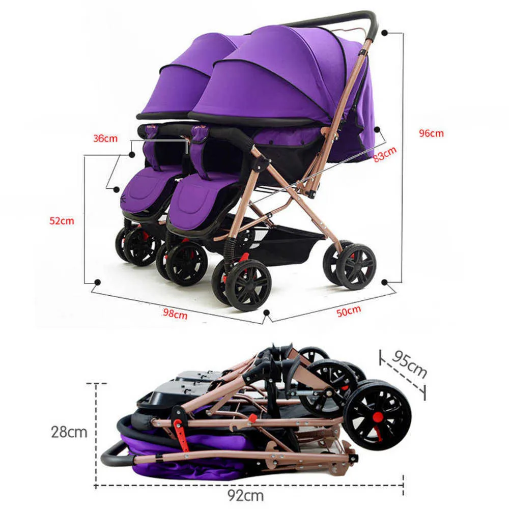 Strollers# 56cm Highlanscape Twins Stroller Carbon Steel Frame Pram Side by 2 Way Push Kids Carriage with Mosquito Net{category} Q240429