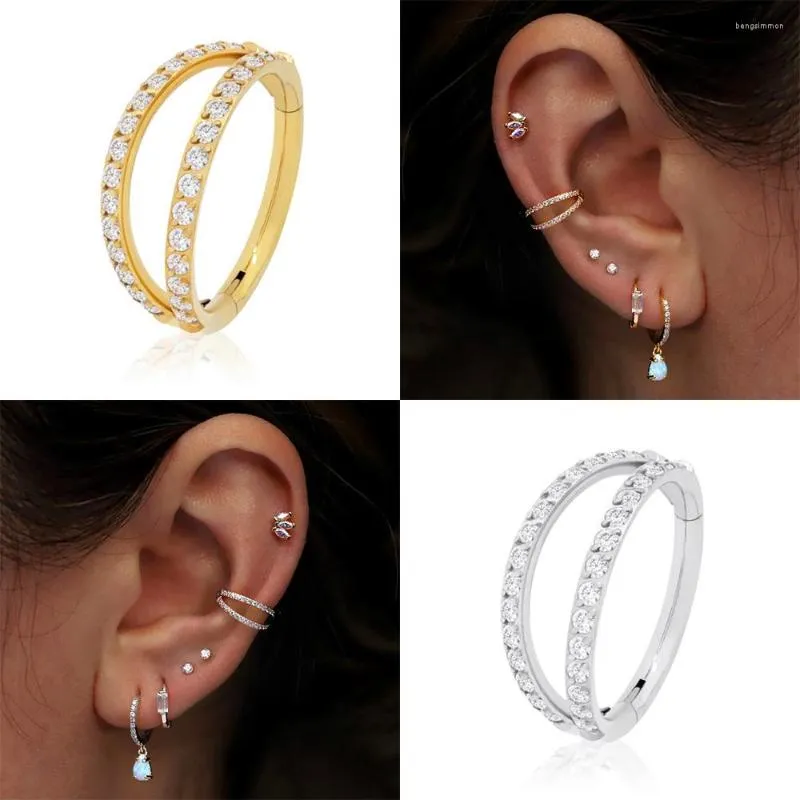 Hoopörhängen ASTM G23 Titan Hängad segment Dubbelfodrad CZ Septum Rings Ear Brosk Läppstift Nässmycken