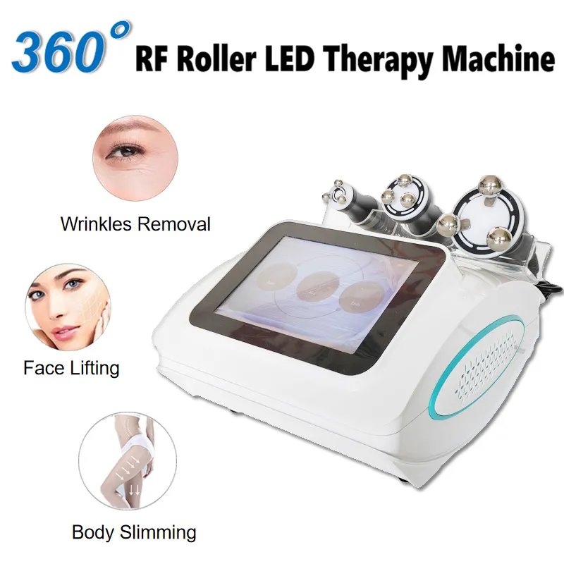360 Rotation RF Skinvård Fettborttagningsmaskin LED -ljusterapi Anti åldrande hudregenerering Multipolär RF Hela kroppsformningsutrustning med 3 behandlingshandtag