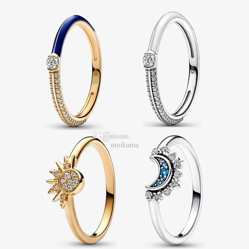 2023 nouveaux anneaux de mariage en argent 925 pour femmes homme cadeaux de fiançailles de vacances du couple DIY fit Pandora Celestial Sun Moon Ring bijoux de créateur avec boîte