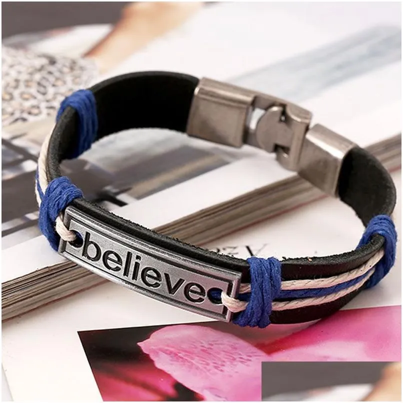 Charm Bracelets Believe Bracelet Tag Couro Inspirational Bangle Cuff Mulheres Homens Pulseira Moda Jóias Will And Sandy Drop Deliv Dhdii