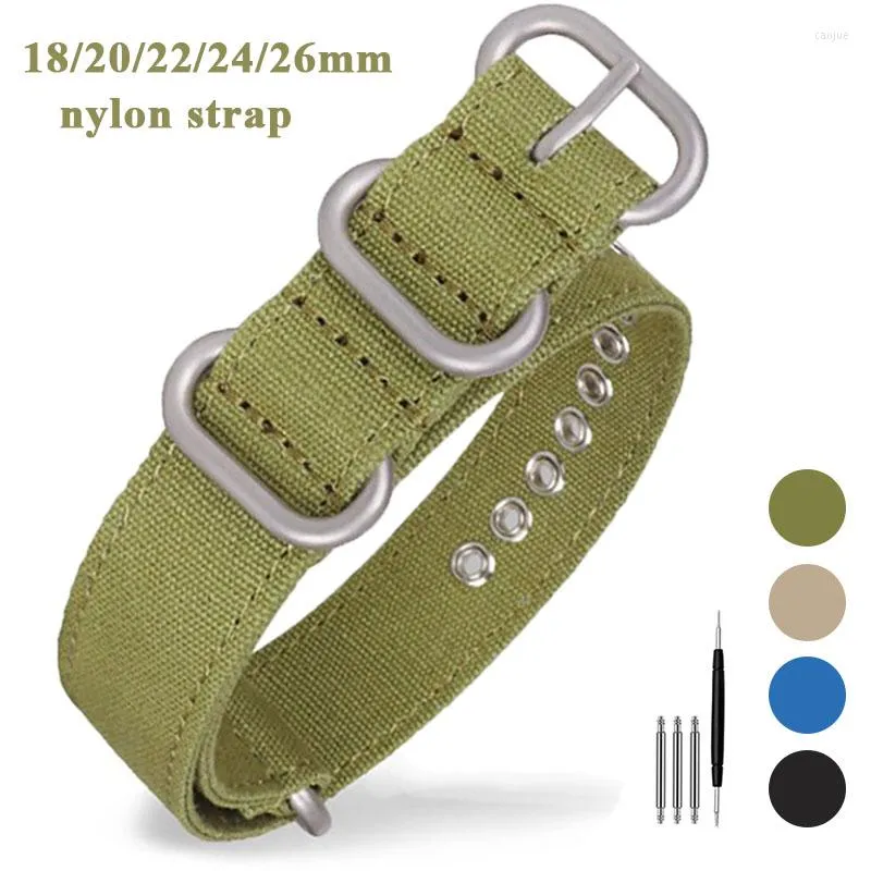 İzle Bantlar 18 20 22 24 26mm Naylon Canvas Strap Evrensel Bileklik Erkekler İçin Kadın Yedek Gözetleme Bandı Aksesuarları Gümüş Metal Toka