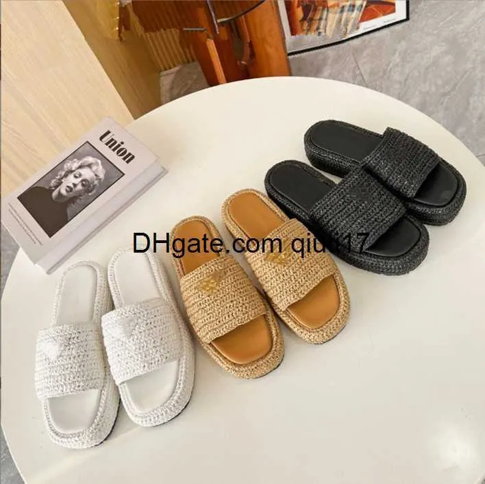 2023 berühmte Marke Strand Hausschuhe Klassische Flache Ferse Sommer Designer Mode Flops Leder Dame Slides Frauen Schuhe Hotel Bad Damen sexy Sandalenqiuti17