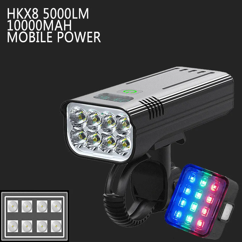 Cykelbelysning HKX8 Ljus 10000mAh Höga lumen LED -cykellampan USB -uppladdningsbar främre strålkastare för Cycling Road MTB LED 230605