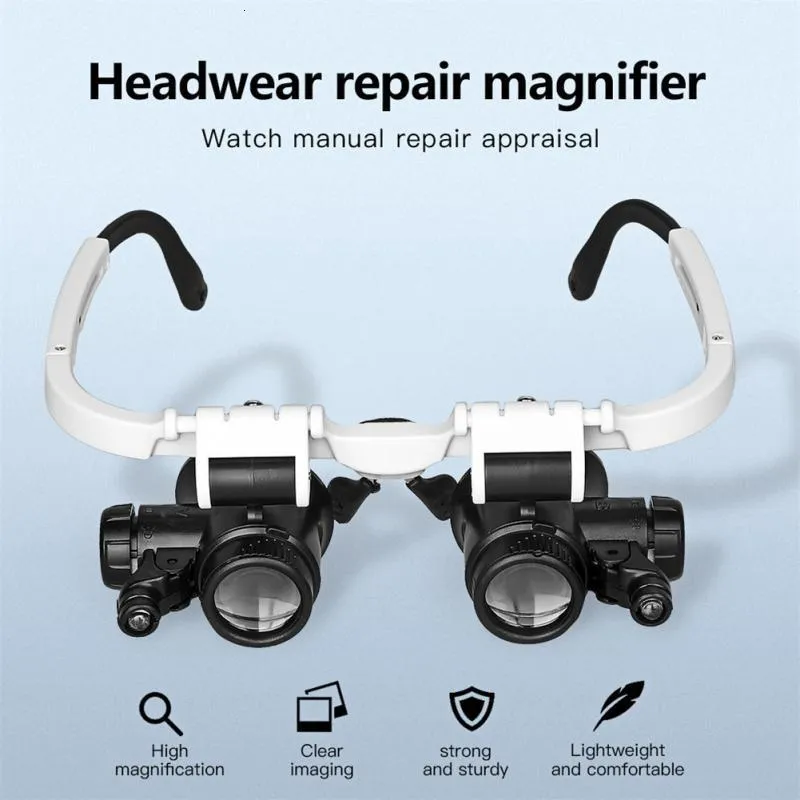 Magnifying Glasses Head-Mounted High-power Mechanical Glasses Microscope Jeweler Watchmaker Accessories Repair Reading Magnifier Loupe LED Light 230606