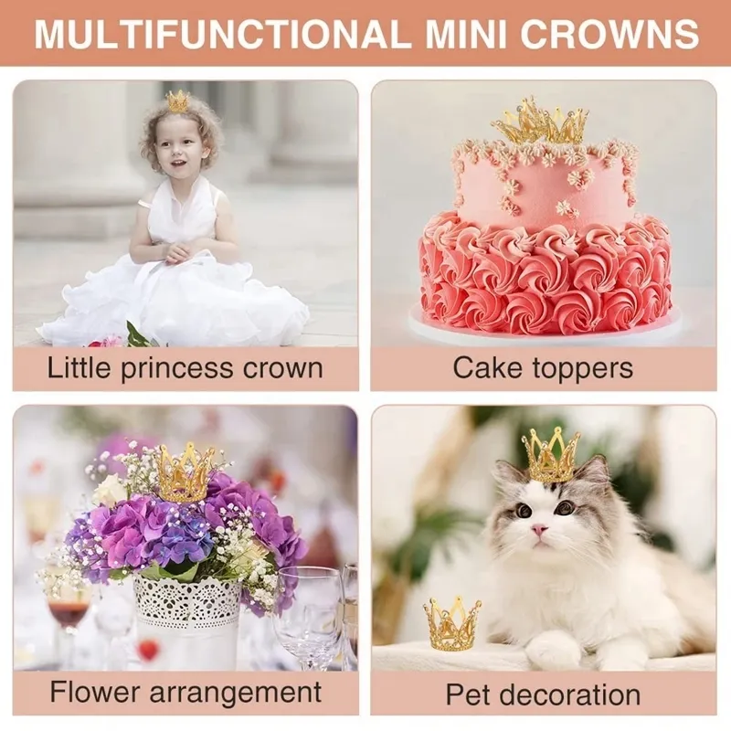 4 Pcs Crown Cake Topper Mini Crown For Flower Bouquets Birthday Tiara...