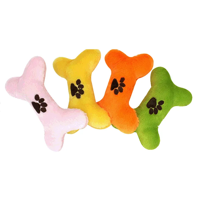 Candy Color Bone Shape Plush Dog Squeaky Toys Funny Cute Puppy Training Interactive Toy for Small Medium Pets Accessories