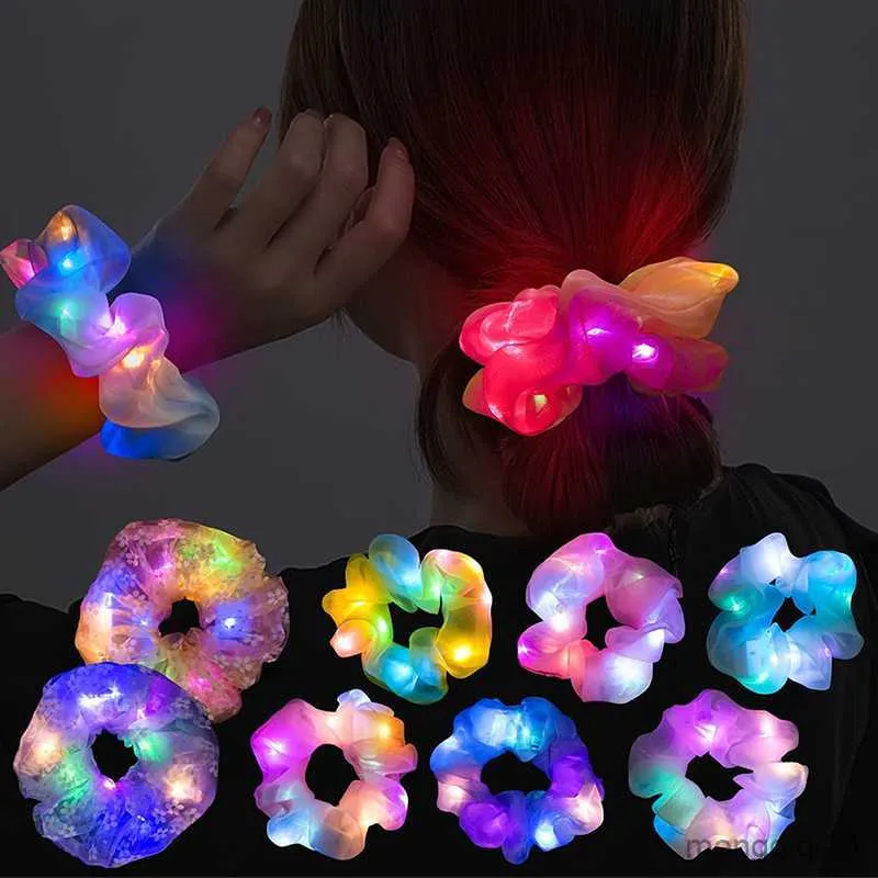 Outras faixas luminosas LED Mulheres Meninas Headwear Corda Simples Anéis de Pulso Borracha Acessórios de Cabelo de Natal