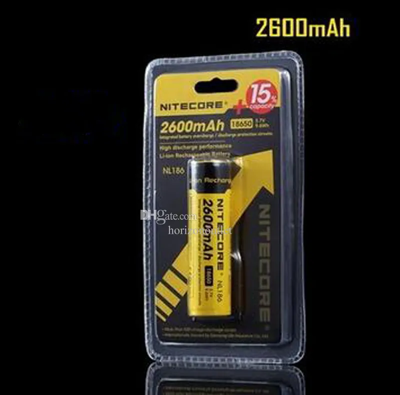 100% original Nitecore NL186 18650 Litiumbatteri 2600mAh 3.7V Li-ion uppladdningsbara batterier för strålkastarlampan LED-ljus vs NL1826