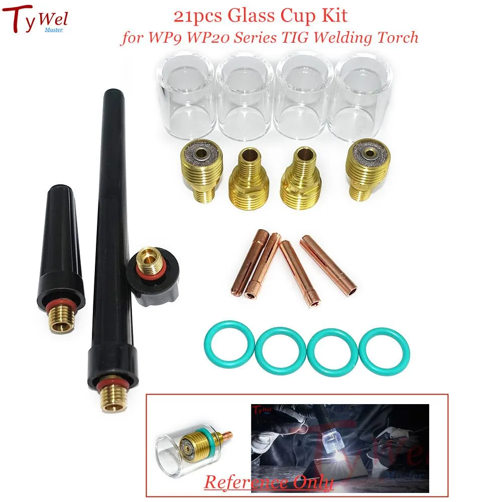 Mondstukken 21pcs Glass Cup Kit TIG Welding Gas Lens Collet Body for WP9 WP20 Series Torches