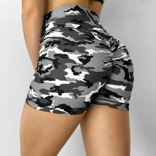 2023 New Fashion Camo Print Hip Enhancement Yoga Shorts Elegant Women's Casual Bottom P230606