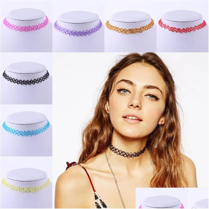 Chokers moda ręcznie robione vintage hipisowy stretto tatuaż naszyjnik choker elastyczna linia punk grunge naszyjniki biżuteria dla kobiet dh2j1