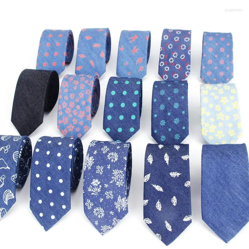 Bow Linds Algodón Denim Azul para hombres Color sólido Conta de 6 cm de ancho Slim Slim Skinny Cravate Flower Dot Nartos de negocios