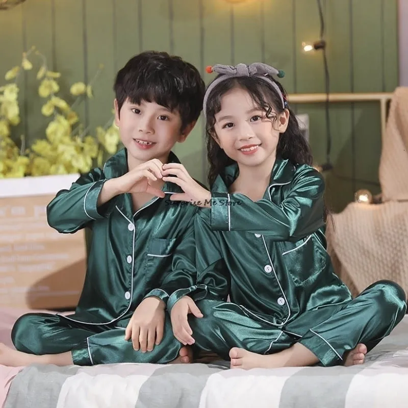 Kids Satin Pajama Set Solid Color Satin Sleepwear For Boys And Girls 4 14  Years Pink Nightwear 230605 From Wai08, $10.13 | DHgate.Com