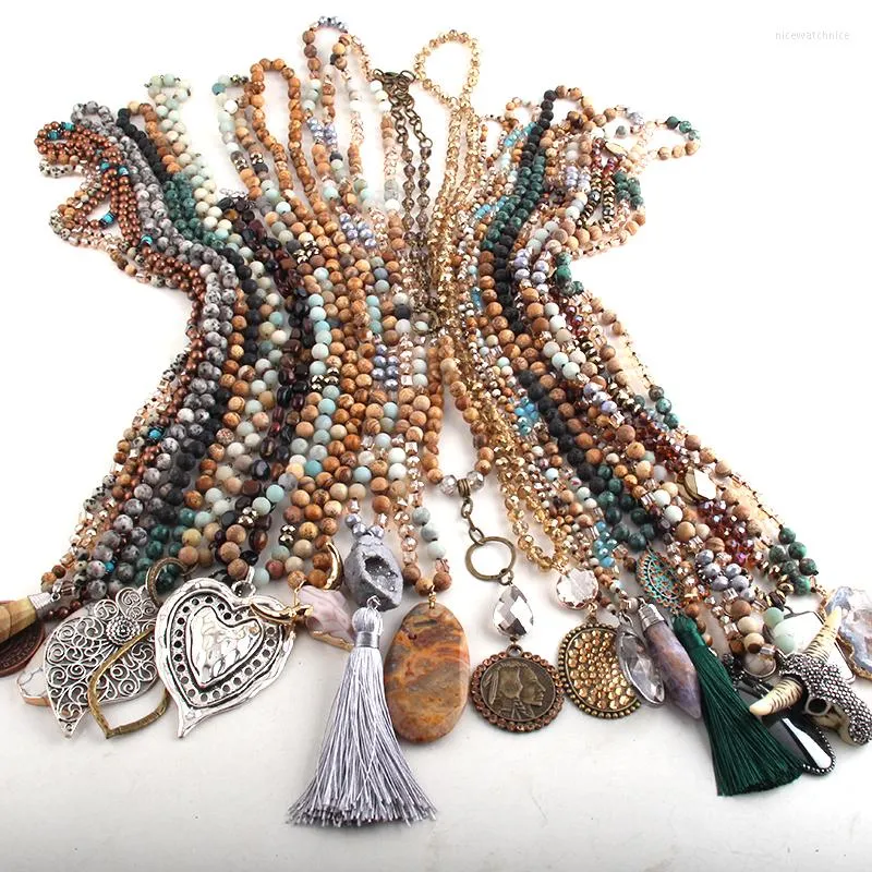 Bohemian Style Necklaces: Mix Color Stone Glass Pendant - Main Image