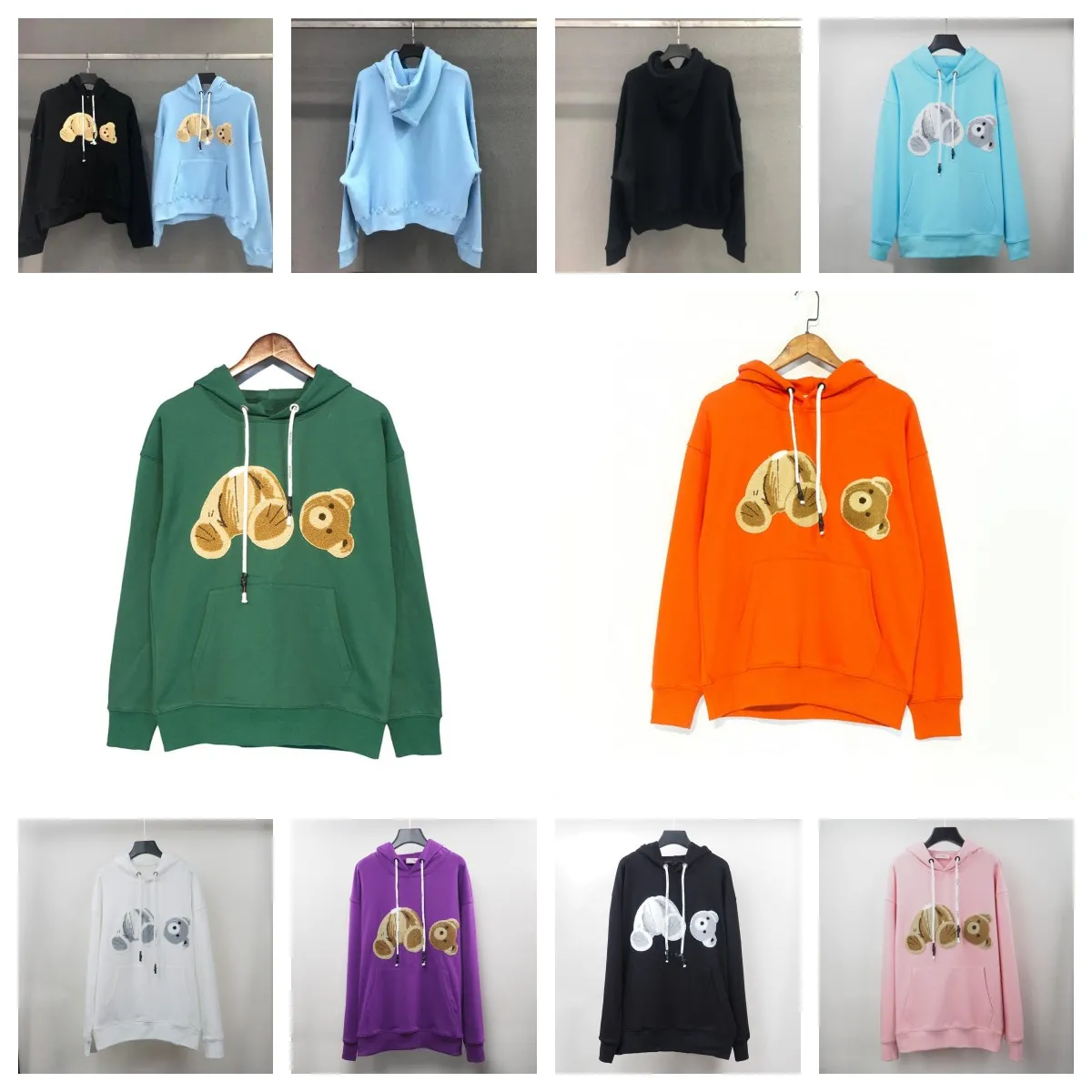 Tasarımcı Hoodies Erkek ve Kadınlar için Yeni Satış Moda Hoodie Kırık Ayı Sweatshirt Oyuncak Ayı Modeli Terry Patlama Kazak Tarzı Erkek ve Kadın Boyutu S-XL Siyah Mavi