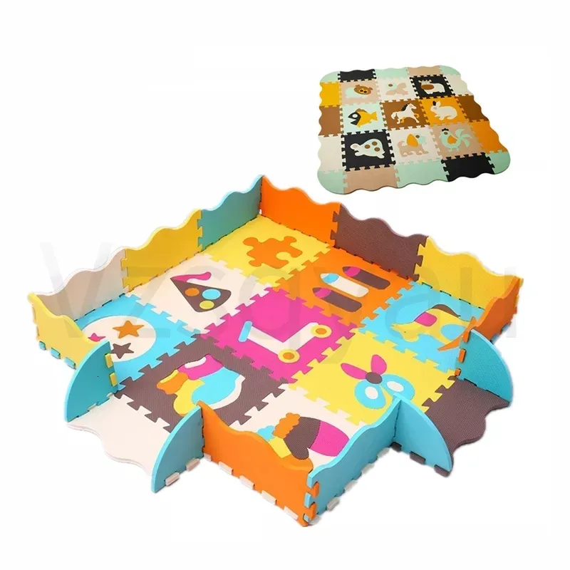 Play Mats 25PcsLot Tapete infantil Tapete com estampa de animal de desenho animado EVA Foam Puzzle Mats Baby Play Tapete de brinquedo para chão Playmat com cerca de chão 230606