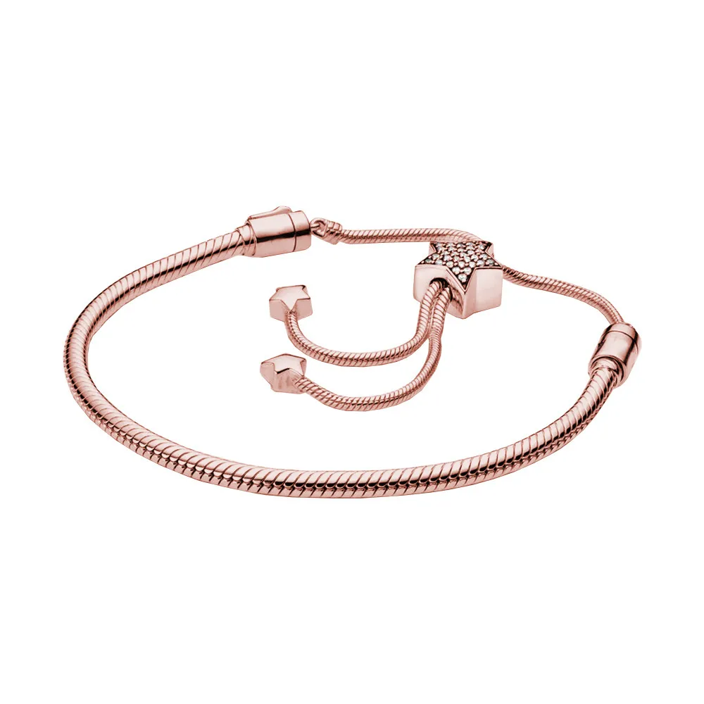 Authentic fit  bracelet charms bead Pendant Diy Star Clasp Slider Snake Chain Bracelet Charming Gold Rose Gold