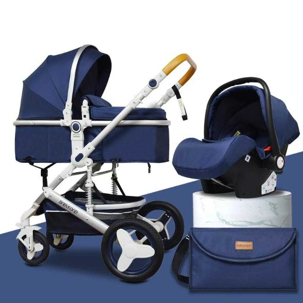 Poussettes Poussettes# High Landscape Baby Poussette 3 en 1 Born Pram Anti- All Terrain Poussette Berceau réversible Siège auto Send Mommy Bag{category}