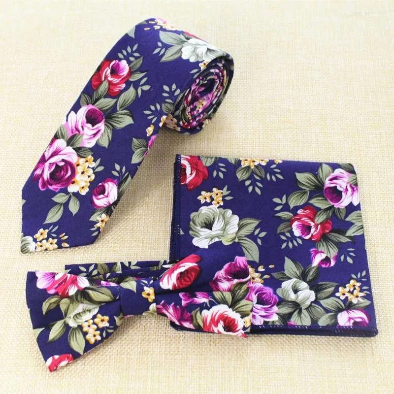 Bow Ties RBOCOMen's Floral Paisley Necktie Set 6cm Fashion Print Slim Cotton Tie Handkerchief Purple Wedding Pocket Square