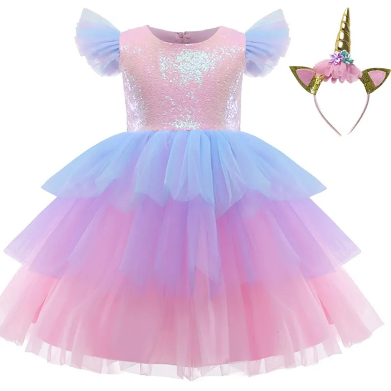 Disfraz de unicornio para niñas, vestido de princesa, flores, arco iris,  cosplay, boda, fiesta, tutú sin mangas (2 años)