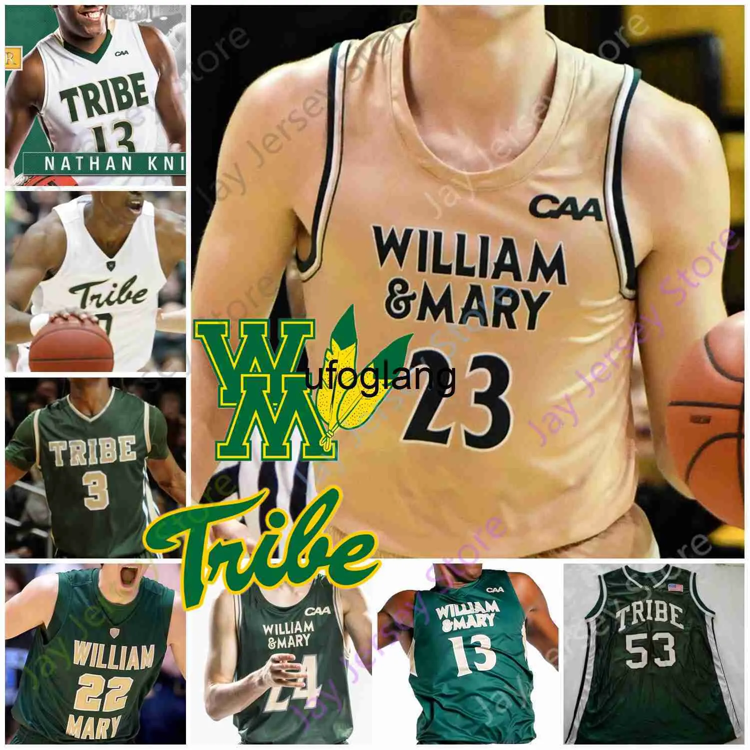 coe1 Custom 2020 William Mary Tribe Basketball Jersey NCAA College Nathan Knight Andy Van Vliet Luke Loewe Bryce Barnes Thornton Scott