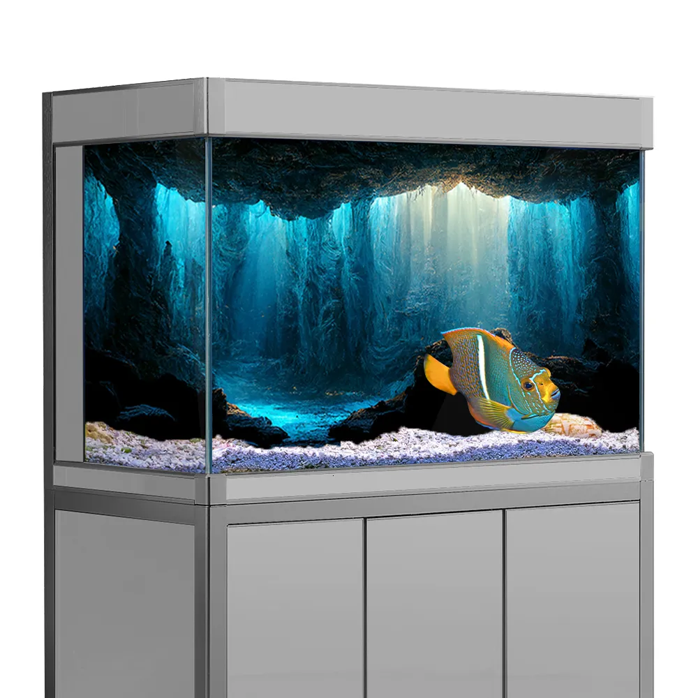 Decorações Aquário Fundo Adesivo Caverna Subaquática Pedra Papel de Parede Impressão HD Aquário Pano de Fundo Decorações PVC Paisagem Cartaz 230606