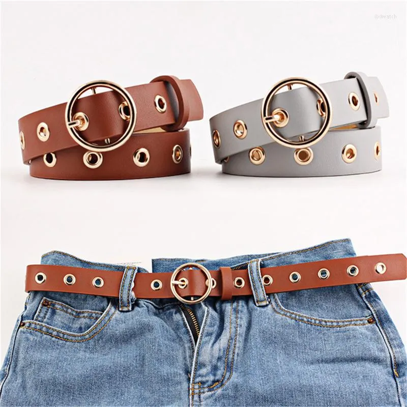 Ceintures Mode Femmes Ceinture Classique Rétro Simple Pour Les Filles En Métal Boucle Ronde Taille Loisirs Jeans Ceinture Sauvage