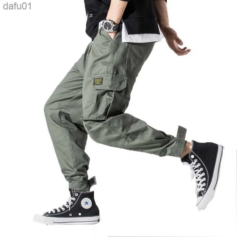 2022 Calça Cargo Masculina Multi-bolsos Design Masculino Cintura Elástica Harém Pant Rua Punk Hip Hop Casual Masculino Calças do Exército Joggers 5XL L230520
