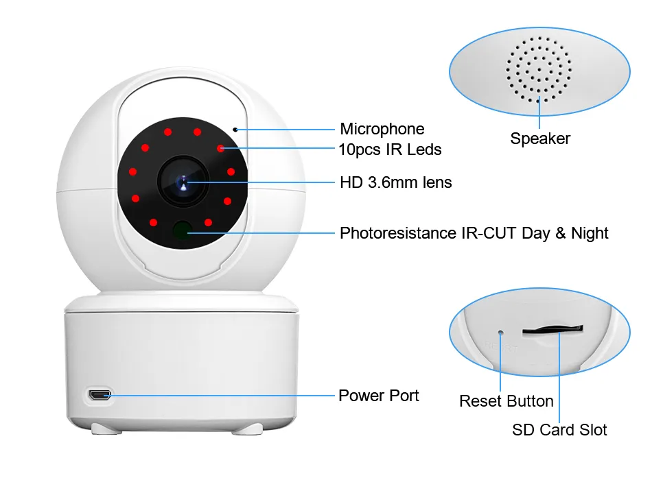 Telecamera IP Smart Auto Tracking Indoor Baby Monitor Wifi Telecamera di sorveglianza Sicurezza Home Night Vision Video Audio bidirezionale