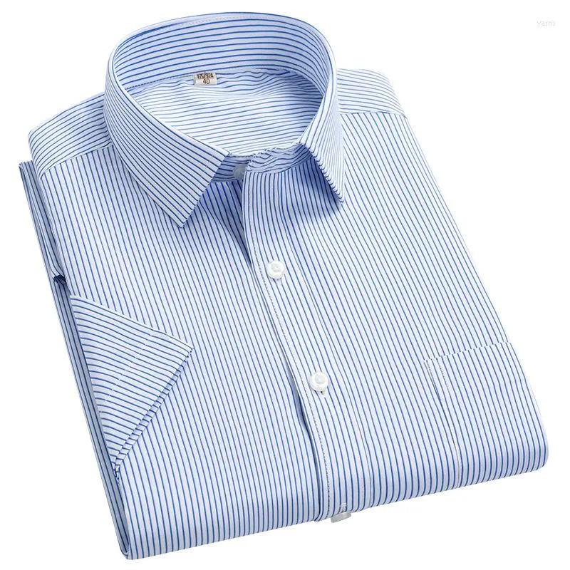 Mäns casual skjortor Herr randig fyrkantig krage vår och sommar pendling affärsstil utomhus formpassning kort ärmskjorta
