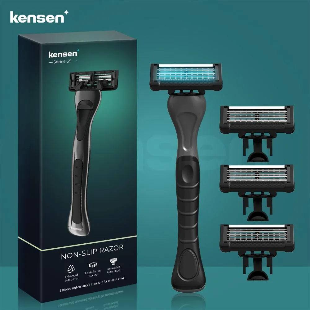 Blade Kensen – manche de rasoir pour hommes et femmes, avec 3 lames de rasoir, pour peaux sensibles et tous types de peau