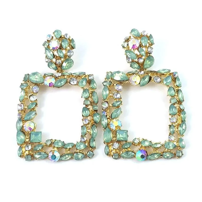 Dangle Chandelier Arrival Colorf Crystals Square Metal Earrings Highquality Fashion Rhinestone Jewelry Accessories For Women Whole Dhakz