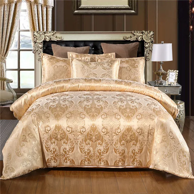 Bedding sets European style satin jacquard beding set luxury Solid color Textile duvet cover set king size Double bed bedspreads be39 230605