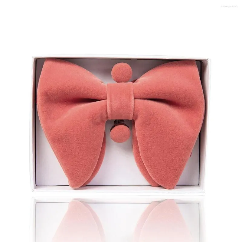 Bow Ties Karpuz Kırmızı Erkek Önce Ön Bağlı Büyük Boyutlu Tie Smokin Hombre Velvet Bowtie Cufflinks Hanky ​​Setleri Renkli Günlük Giyim Hediye Kutusu