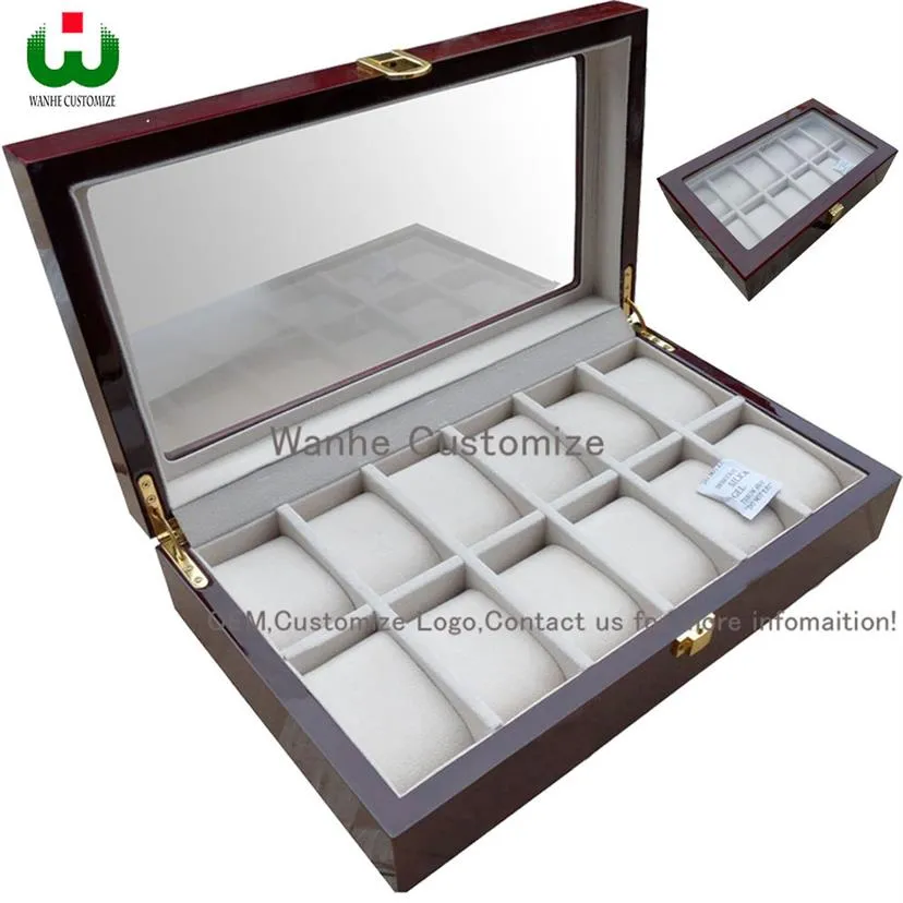 Factory 12 Grids Rectangle 33 20 8 5cm High Grade Quality Watch Storage Boxes&Cases Windows watch show box Watch s Displa242m