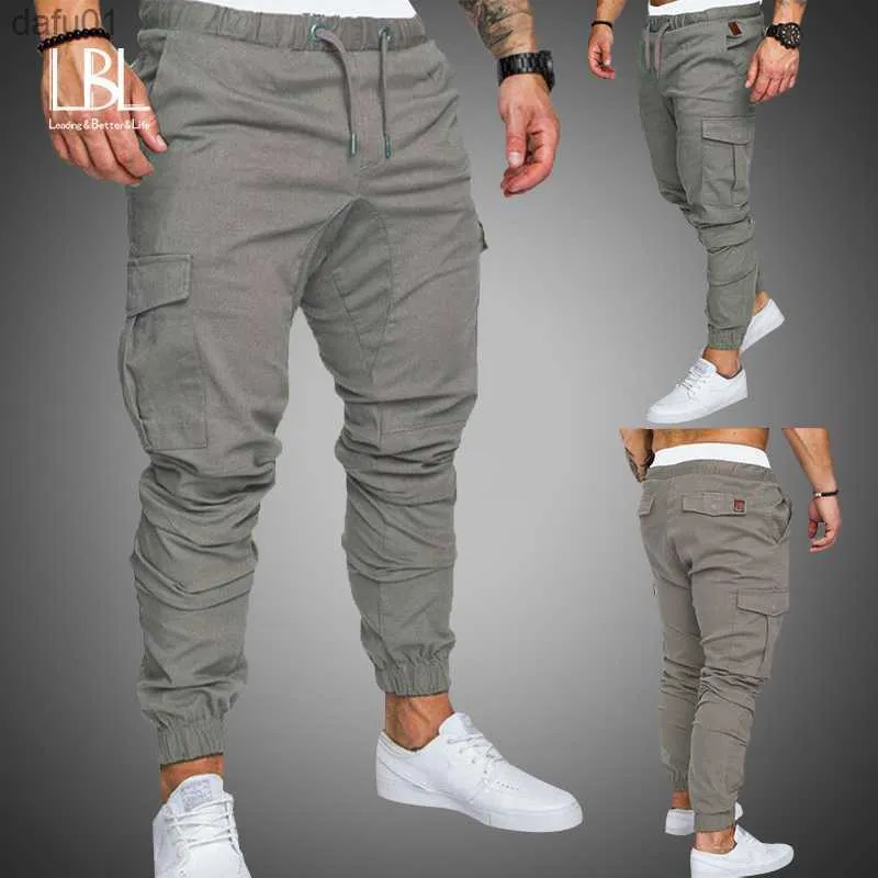 Automne hommes pantalons Hip Hop Harem Joggers pantalon 2020 nouveau pantalon homme hommes solide multi-poches Cargo pantalon Skinny Fit pantalons de survêtement L230520