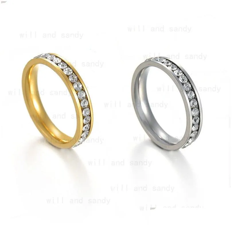 Band Rings 4Mm Single Row Drill Ring Womens Stainless Steel Wedding Engagement Fashion Fine Jewelry Will And Sandy Drop Delivery Dhh2B