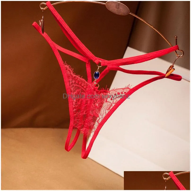 Womens Lace G String Panties, Strappy See Through Open Crotch G