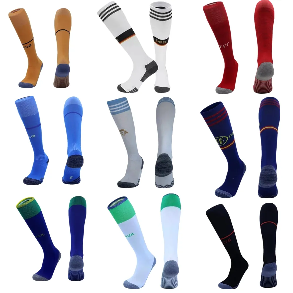 Chaussettes d'entraînement de football de l'équipe nationale professionnelle de mode pour enfants adultes genou haute serviette de sport bas respirant chaussette de football hommes garçon