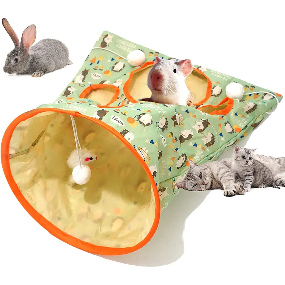 Nouveau chat Tunnel sac 3 couches hochet papier Pet chaton Tunnel petits animaux perceuse seau pliable interactif chat jouets avec boule en peluche